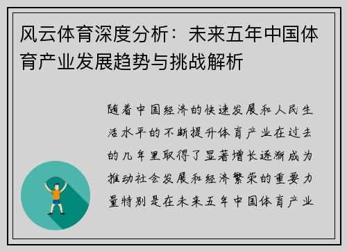 风云体育深度分析：未来五年中国体育产业发展趋势与挑战解析